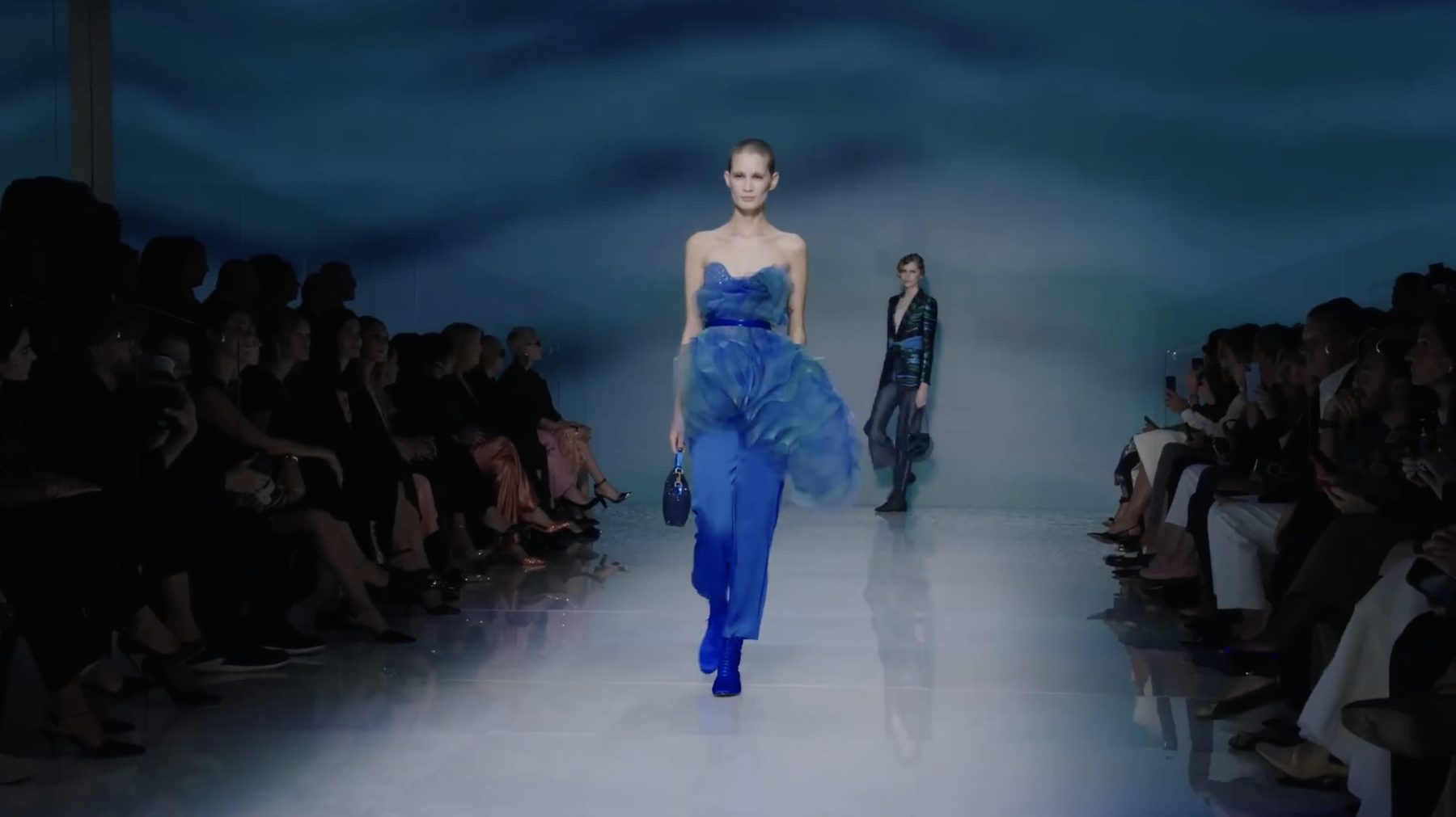 Armani Fall/Winter 2024 runway under blue light