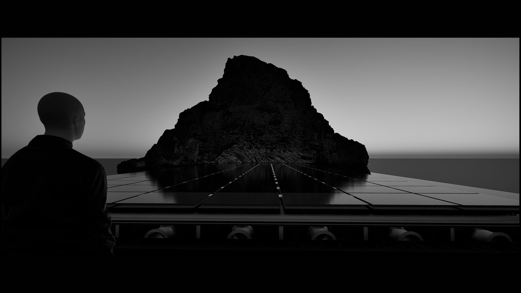 The Palimpsest, a stone on a reflective floor in a monochrome space — image 07